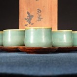 950日本伊賀燒青瓷茶盞五客組