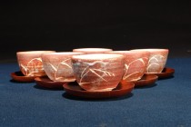 592志野烧茶杯/原木托