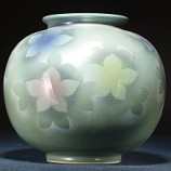 834九谷燒 色繪桔梗 開片大罐